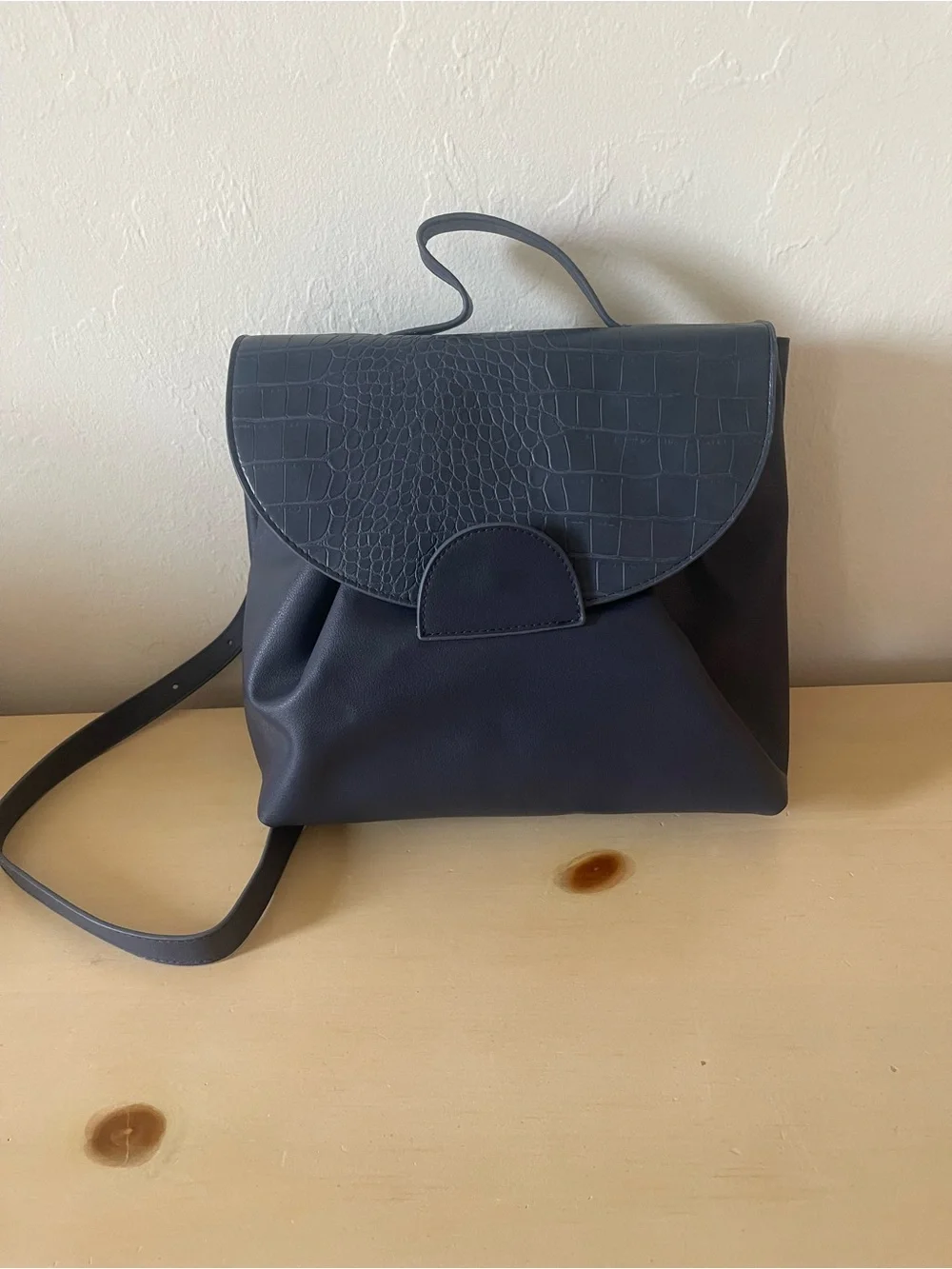 Classic Croc-Texture Flap Crossbody Bag in Navy